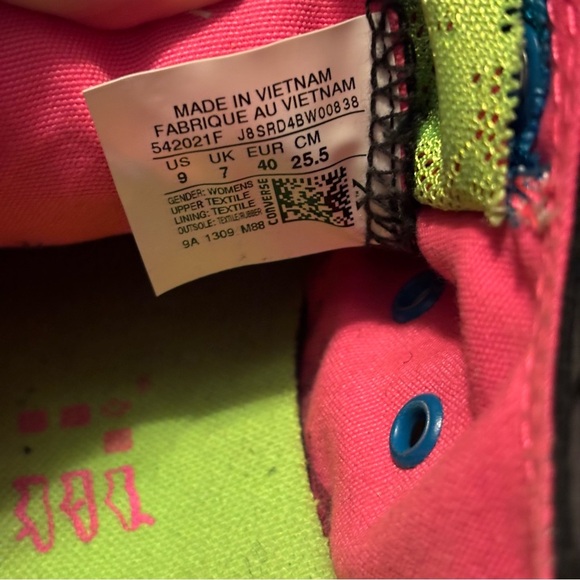 Converse Women’s black with blue, Pink, Green Lace tongue Low Tops Sz 9 - Picture 7 of 9